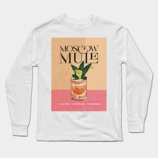 Moscow Mule Retro Poster Pink Table Bar Prints, Vintage Drinks, Recipe, Wall Art Long Sleeve T-Shirt